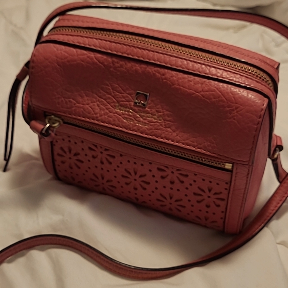 Kate Spade Pink Leather Cross Body Bag.good condition. zipper works fine. some